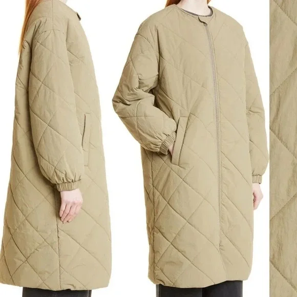 SAMSOE SAMSOE Nancy Quilted Collarless‎ Coat Covert Green Size XL - Picture 3 of 8